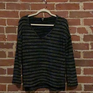 Black and Grey Stripe Paige Sweater with V Neck